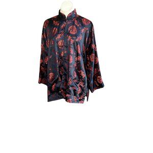 Chinese Tang Jacket Jin Feng Black Red Dragon Brocade Vintage